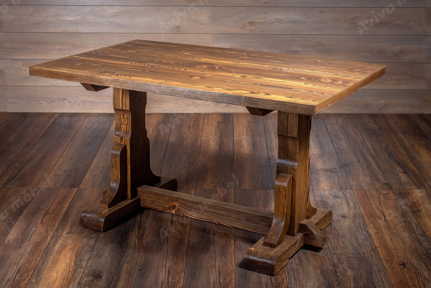 Массивный стол для обеденной зоны деревянный под старину Реймс 3000х1000